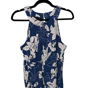 BLUE AND WHITE FLOWER TANK DRESS SHIRT